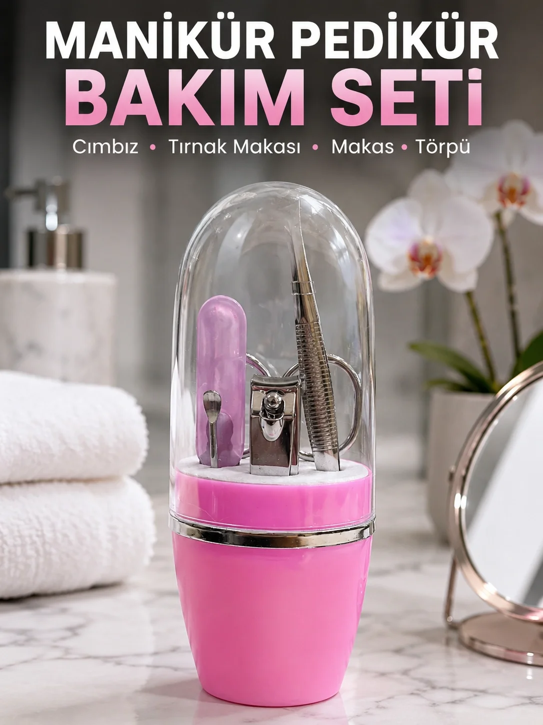 Pembe Tırnak Bakım Seti Cımbız Makas Tırnak Makası ve Törpü İçere