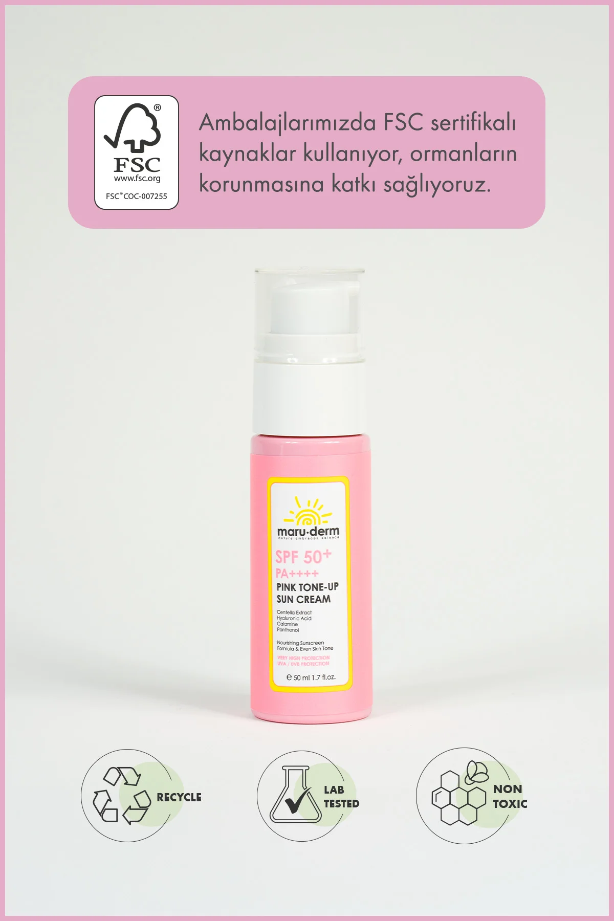 Pembe Ton Eşitleyici (Pink Tone-Up) Güneş Kremi SPF 50+ PA++++ | Yeni Nesil Kore Filtreli 50 ML