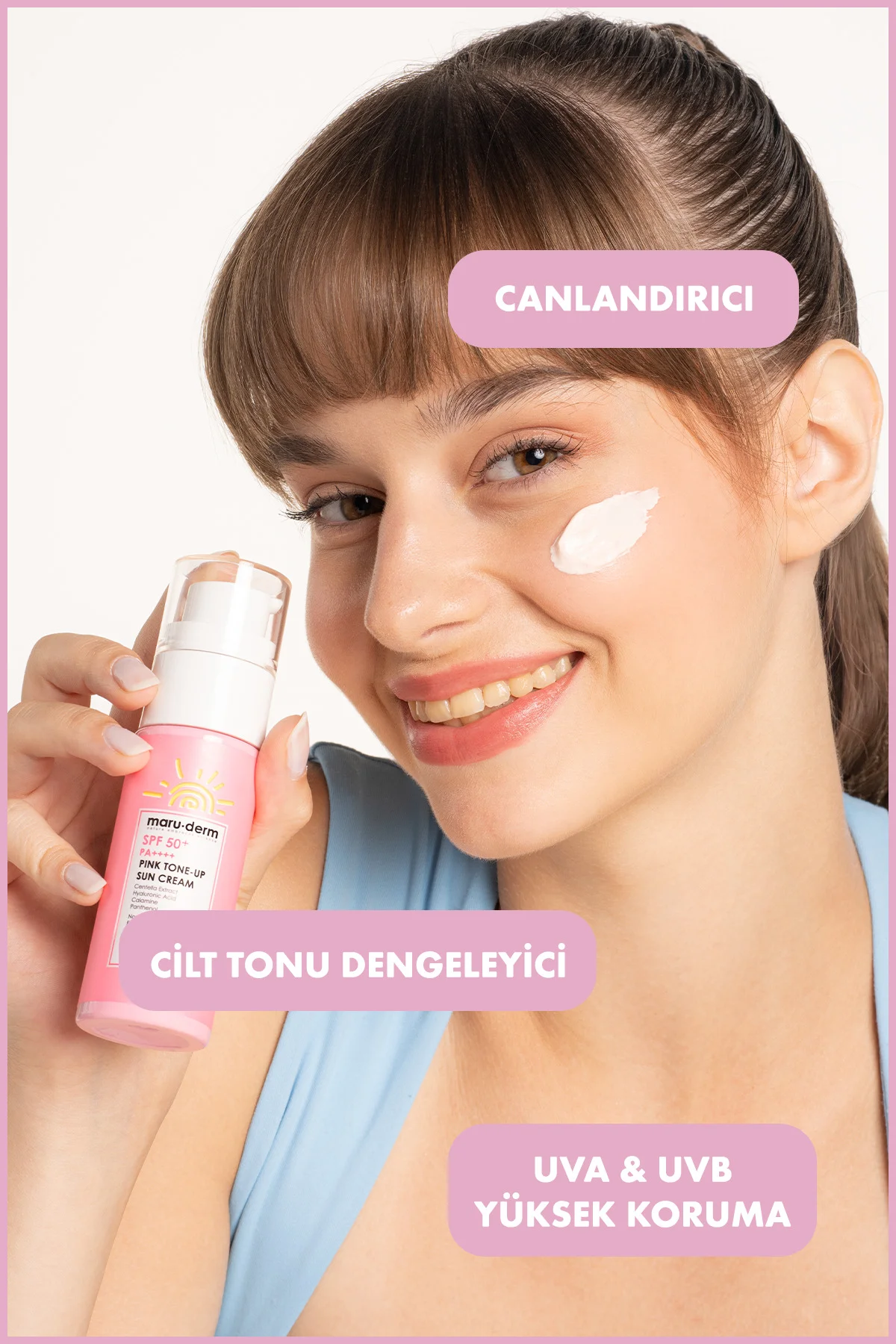 Pembe Ton Eşitleyici (Pink Tone-Up) Güneş Kremi SPF 50+ PA++++ | Yeni Nesil Kore Filtreli 50 ML