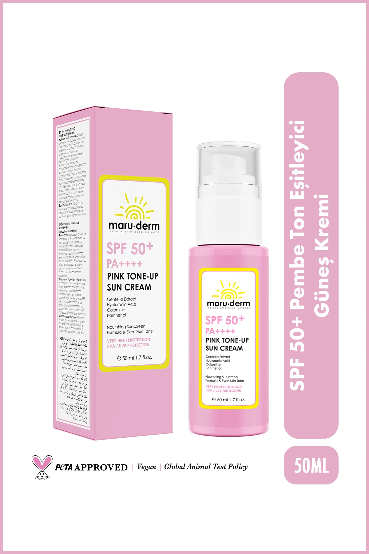Pembe Ton Eşitleyici (Pink Tone-Up) Güneş Kremi SPF 50+ PA++++ | Yeni Nesil Kore Filtreli 50 ML