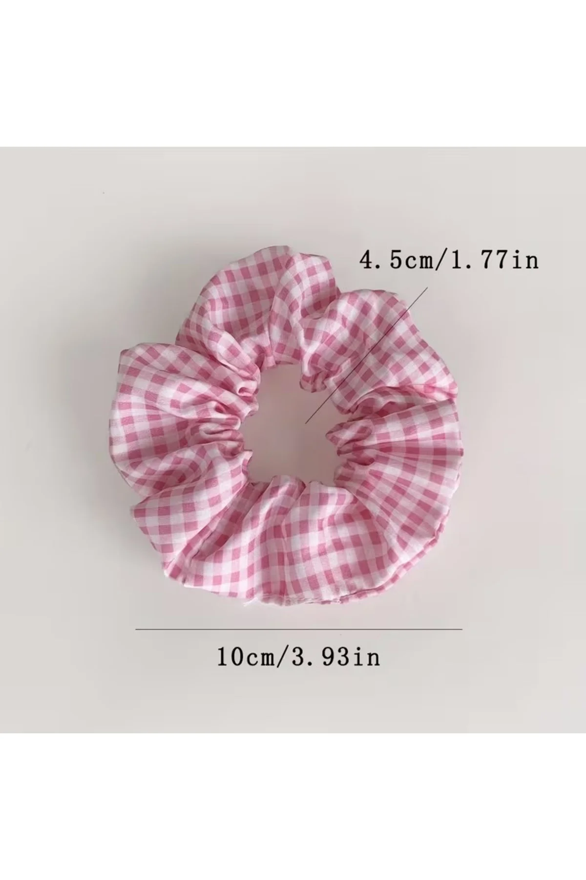 Pembe Tonlarında Puantiyeli ve Ekoseli Kumaş Toka Seti, Sevimli ve Şık Lastikli Scrunchie Saç Tokası - Görsel 5