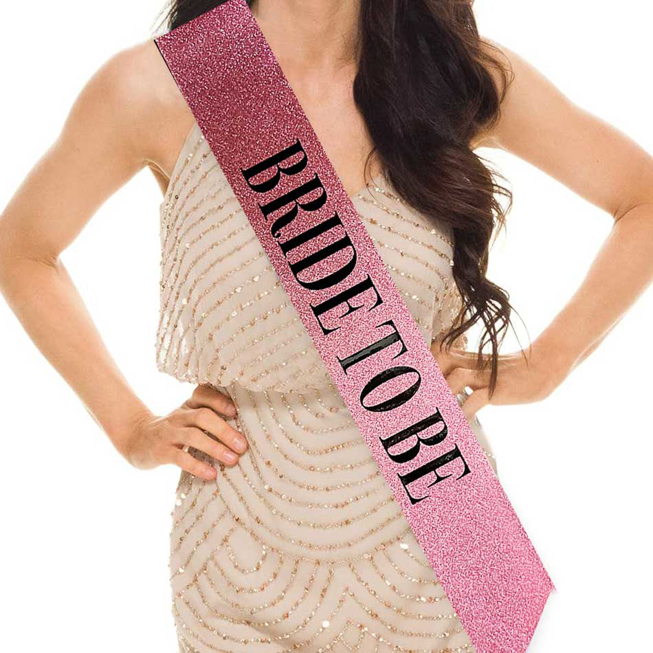 Pembe Üzeri Siyah Kalın Bride To Be Yazılı Simli Işıltılı Kuşak K