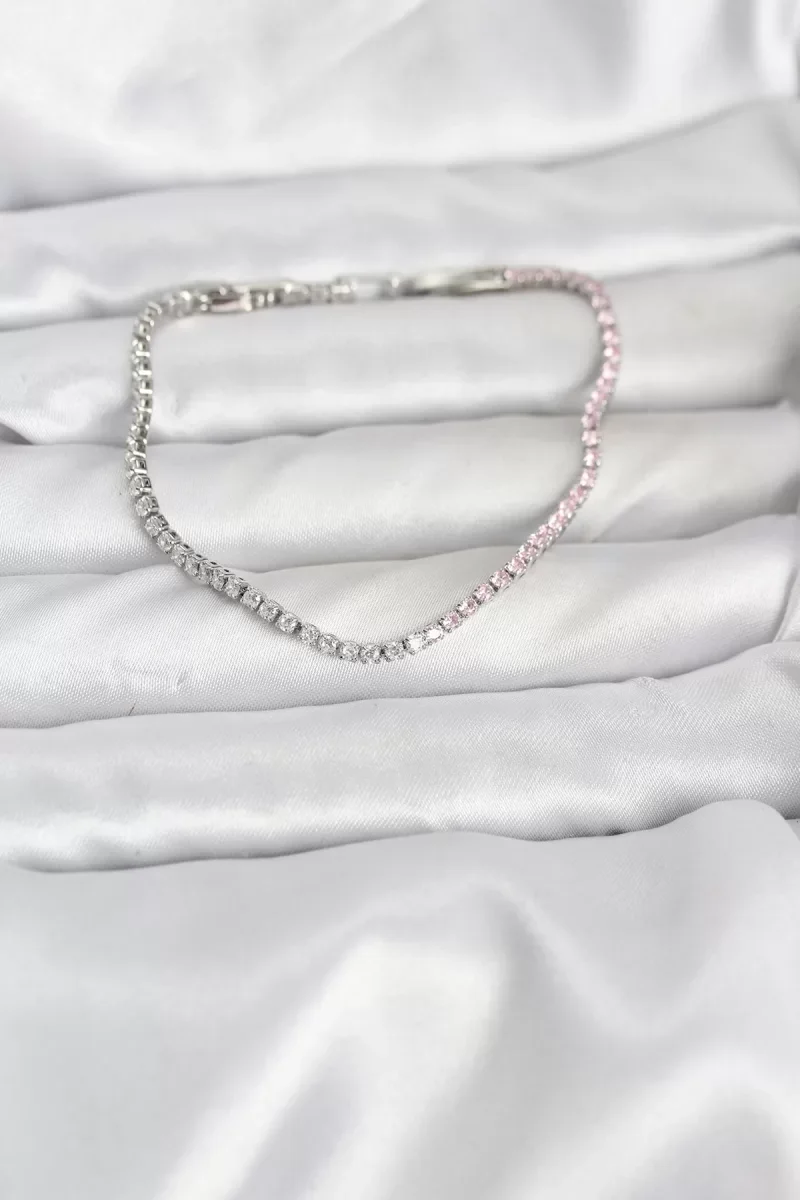 Pembe ve Beyaz Zirkon Taşlı Gümüş Renk Su Yolu Kadın Bileklik - Lisinya