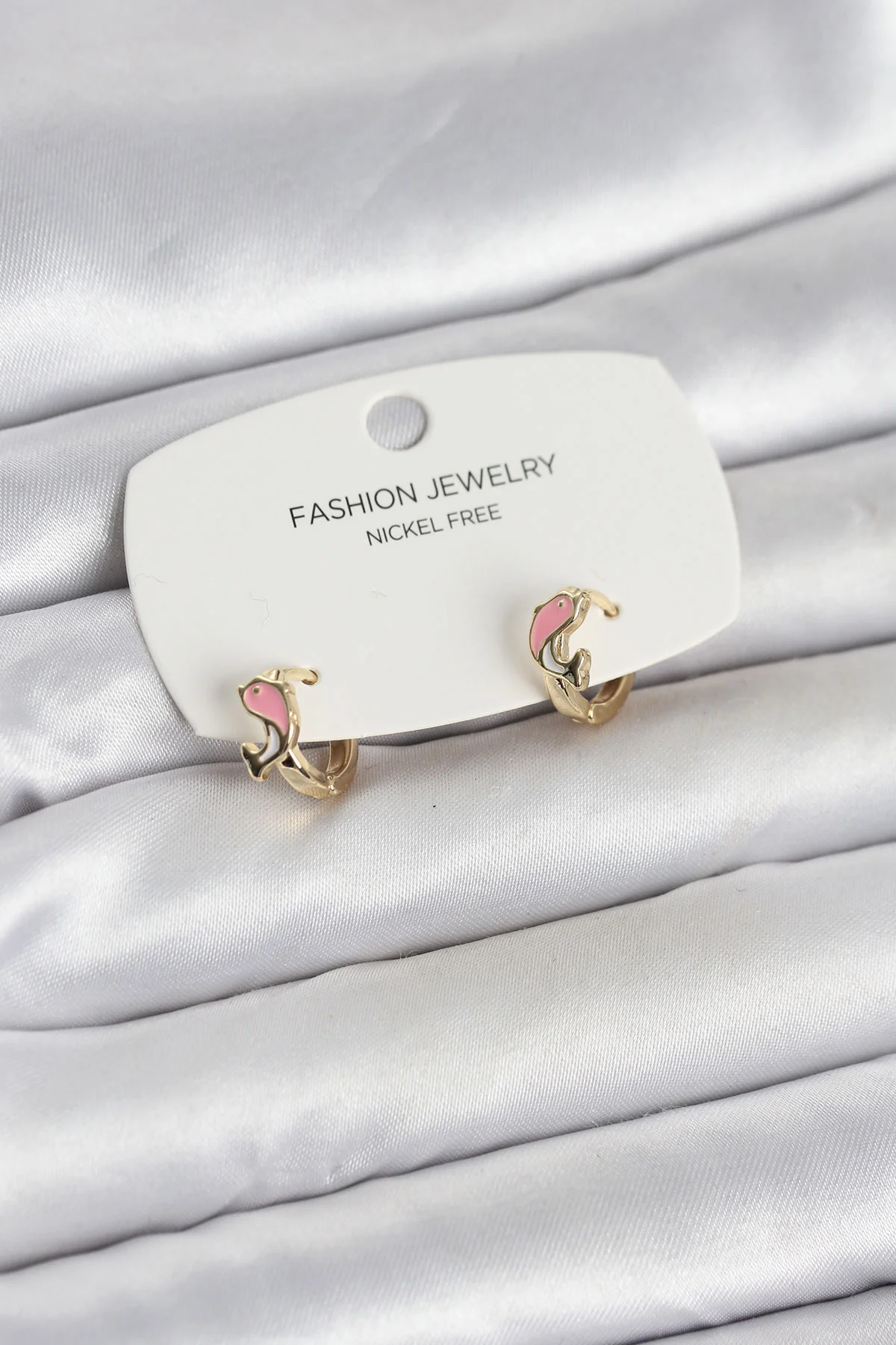Pembe Yunus Balığı Modeli Gold Pirinç Çocuk Küpesi 5886