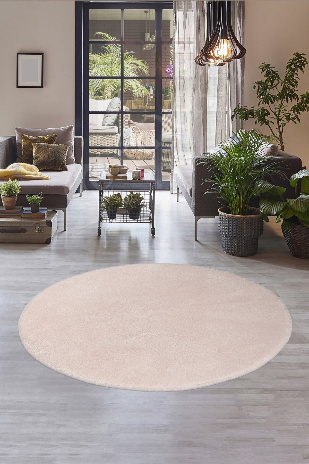 Pembe Yuvarlak Post Dokuma Halı Peluş Banyo Paspası 80x80 Pembe Yuvarlak Post Dokuma Halı Peluş Banyo Paspası 80x80