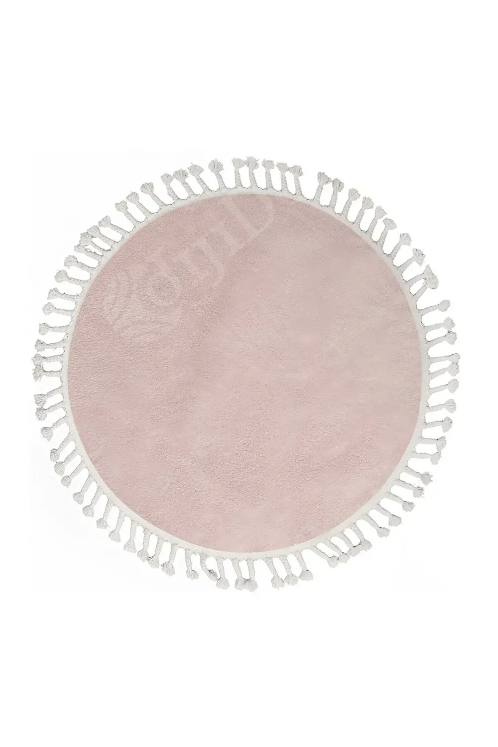 Pembe Yuvarlak Post Halı Saçaklı Peluş Halı Antibakteriyel Banyo