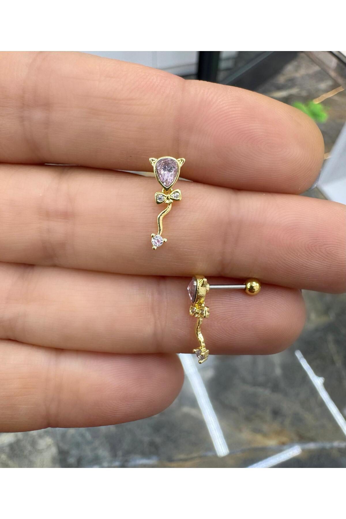 pembe zirkon taşlı 1 adet tragus helix lobe conch flat uyumlu piercing küpe Fiyatı, Yorumları ve Özellikleri