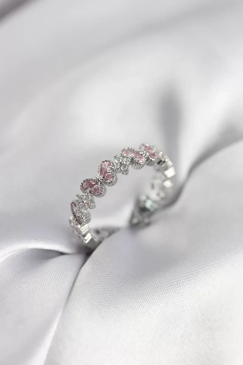 Pembe Zirkon Taşlı Kelebek Model Kadın Yüzük - Lisinya