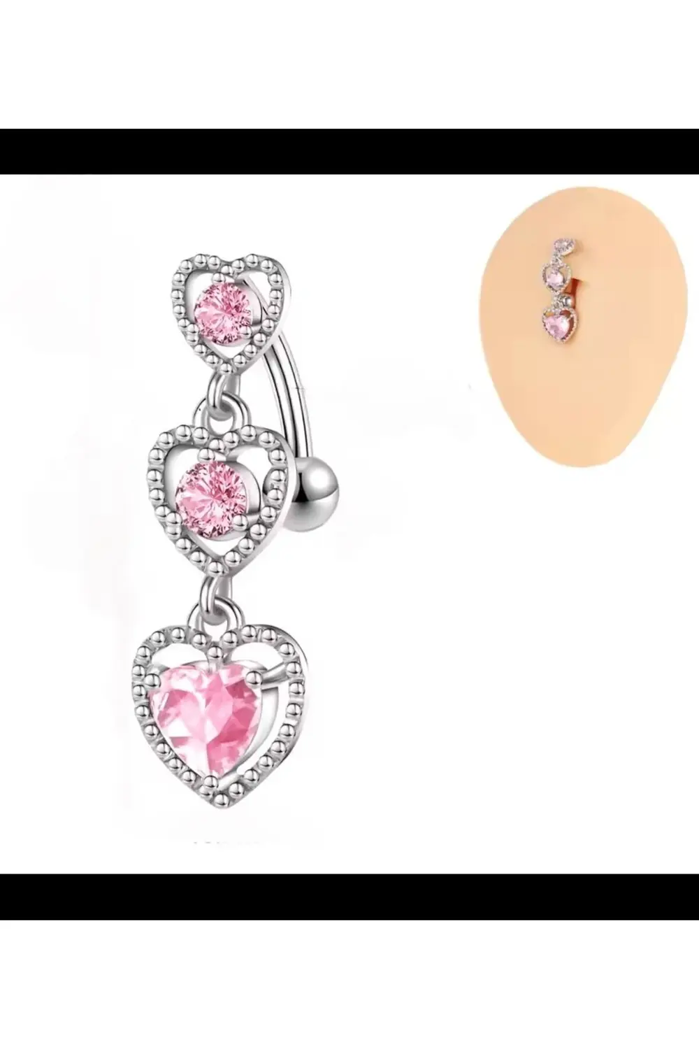 Arescollection Pembe Zirkon Taşlı Kalpli Çelik Göbek Piercingi