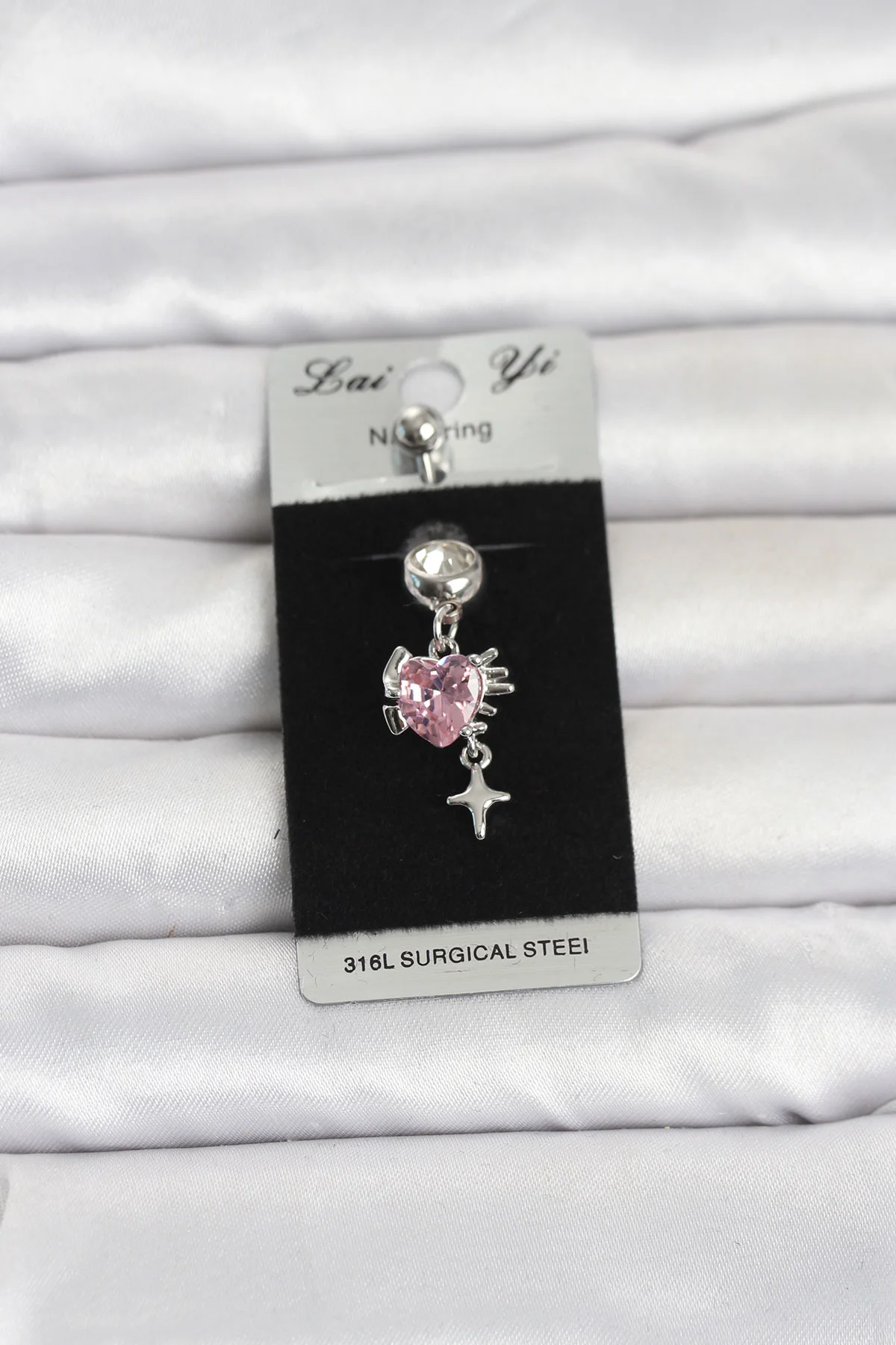 Pembe Zirkonlu 316L Cerrahi Çelik Göbek Piercing - 5886 Model