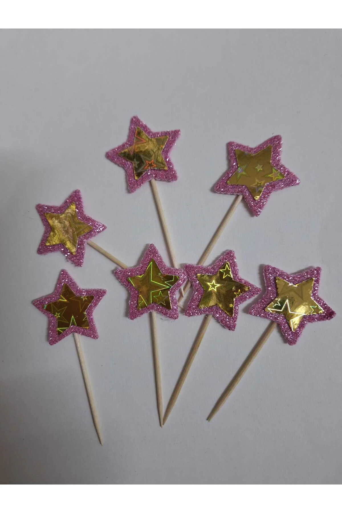 PEMBE&GOLD YILDIZLI PASTA SÜSÜ KÜRDAN, KUPKEK 15 Lİ