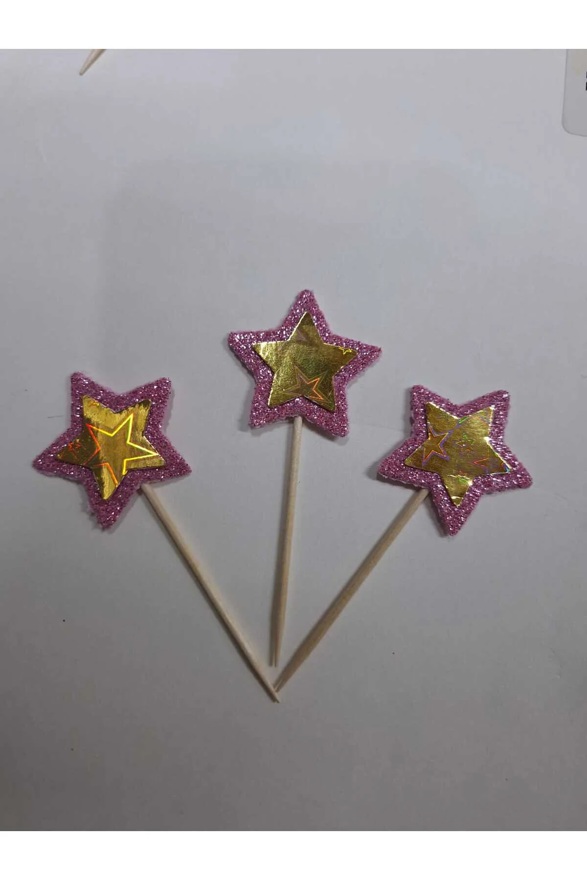 PEMBE&GOLD YILDIZLI PASTA SÜSÜ KÜRDAN, KUPKEK 15 Lİ