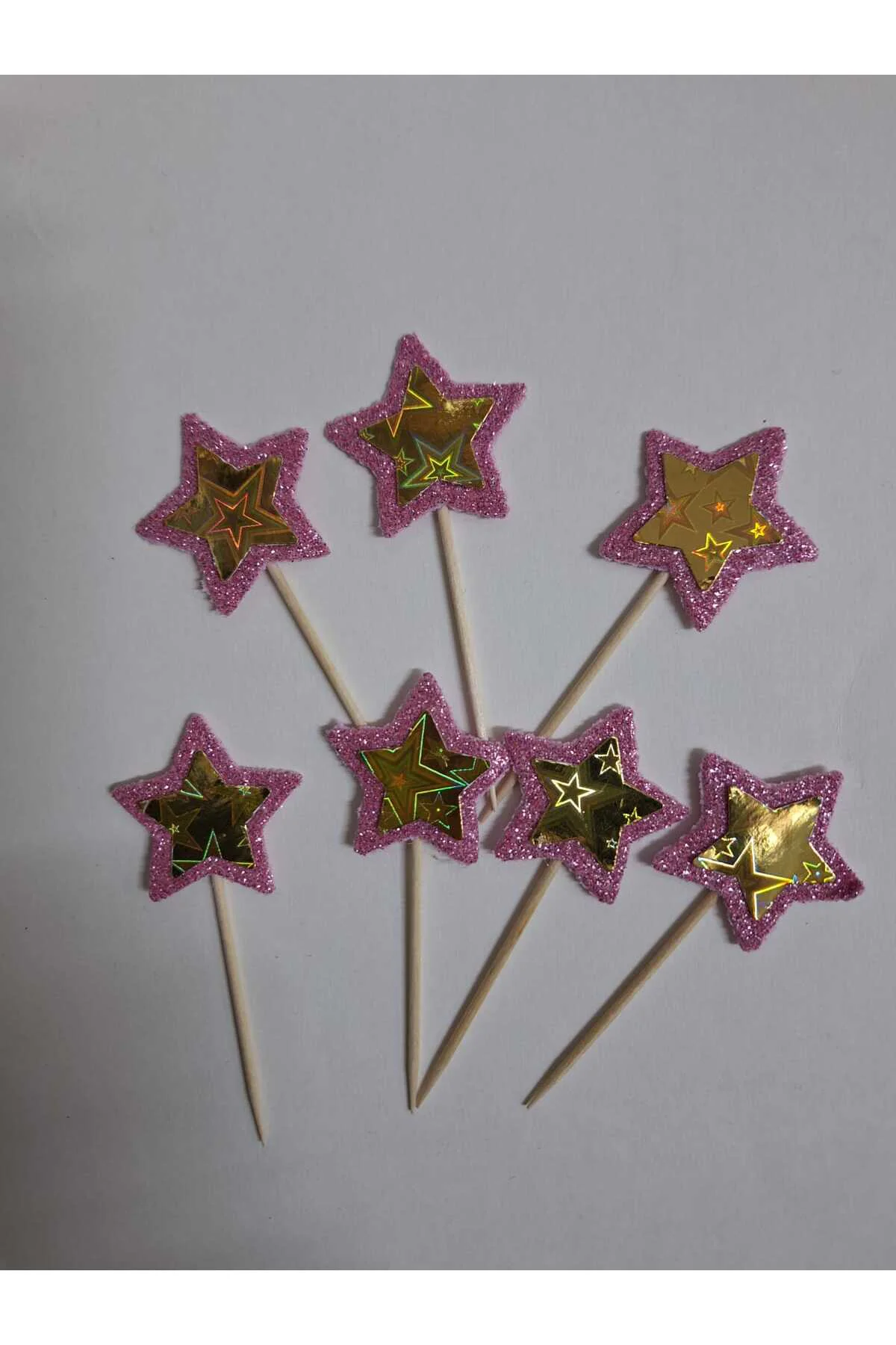 PEMBE&GOLD YILDIZLI PASTA SÜSÜ KÜRDAN, KUPKEK 15 Lİ