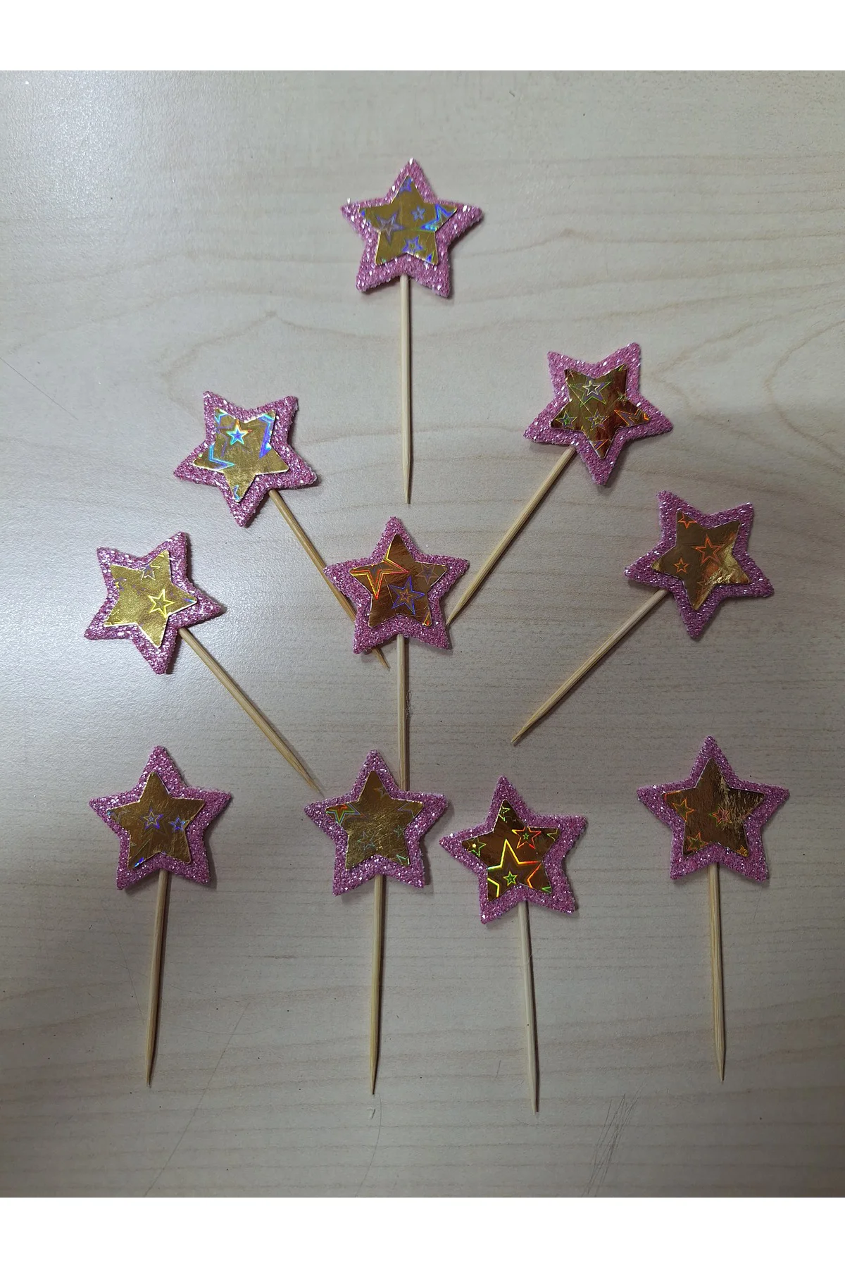 PEMBE&GOLD YILDIZLI PASTA SÜSÜ KÜRDAN, CUPKEK 15 Lİ