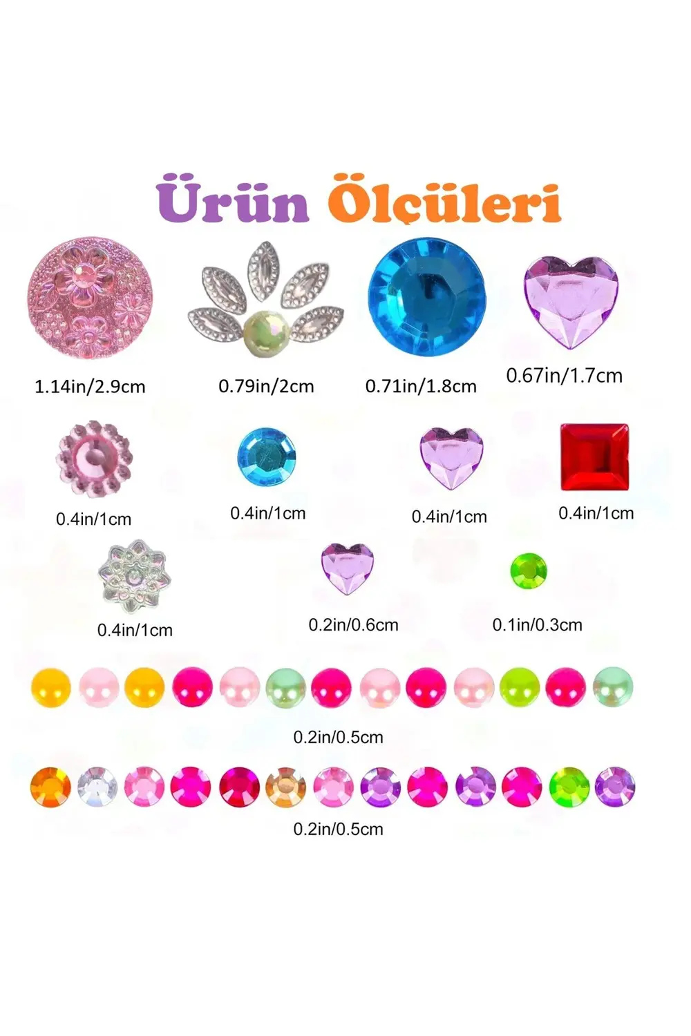 Pembeli Karışık Kalpler Taş Sticker Yapışkanlı Saç, Yüz, Tırnak V