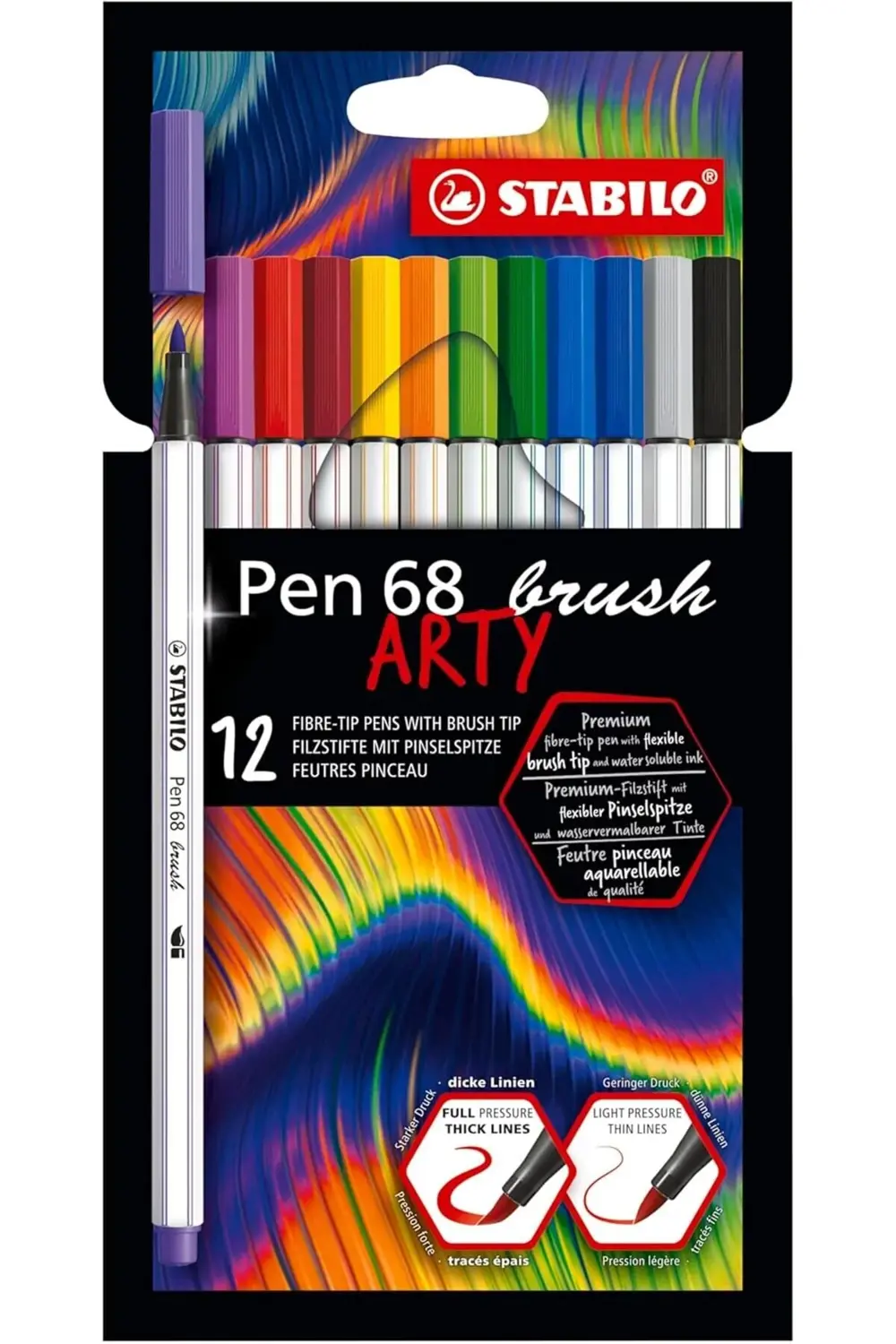 Pen 68 brush ARTY - Premium Keçeli - 12'li Paket - Çeşitli Renkle