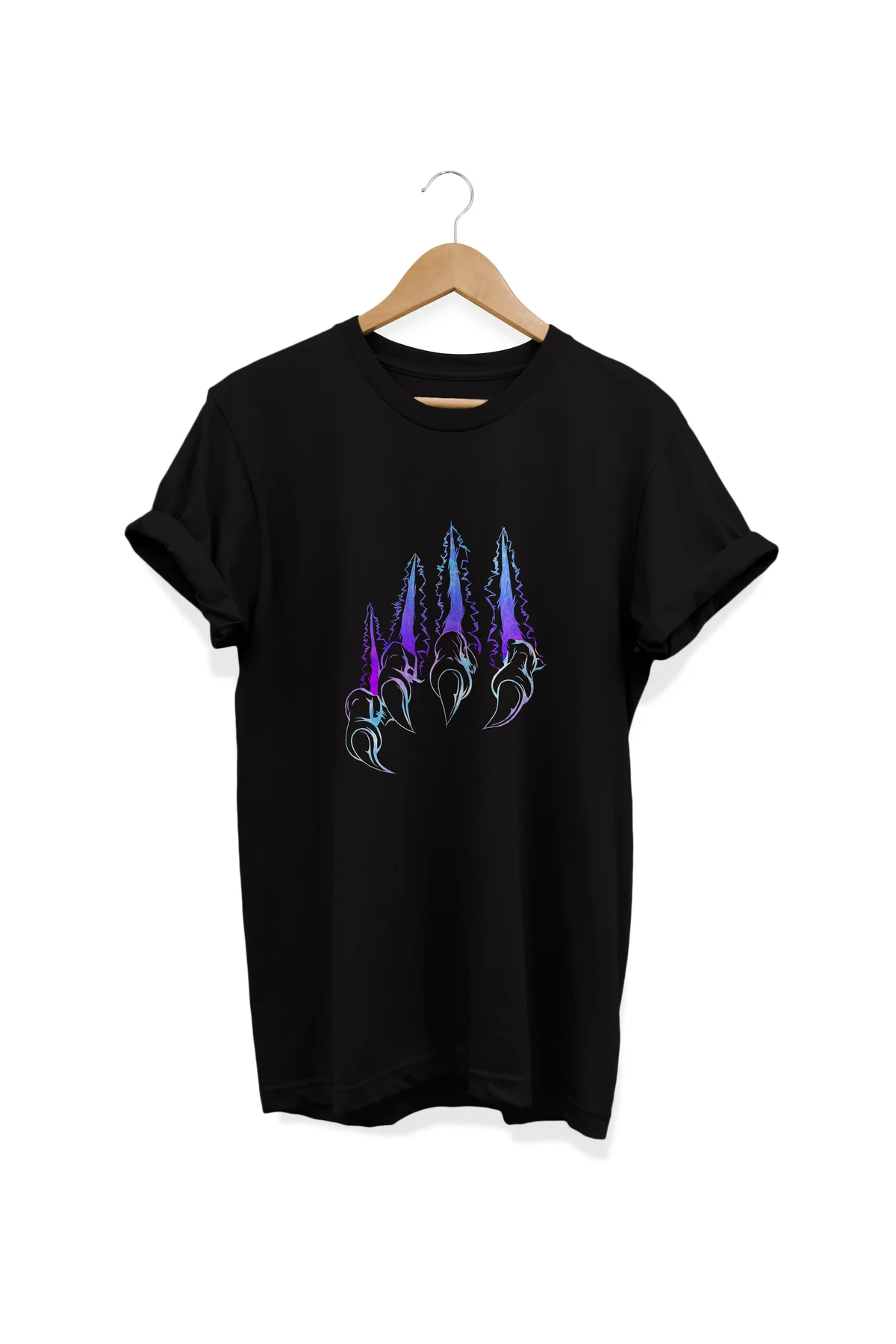 , Pençe Baskılı, %100 Pamuk, Bisiklet Yaka, Normal Beden Tişört, Basic T-shirt