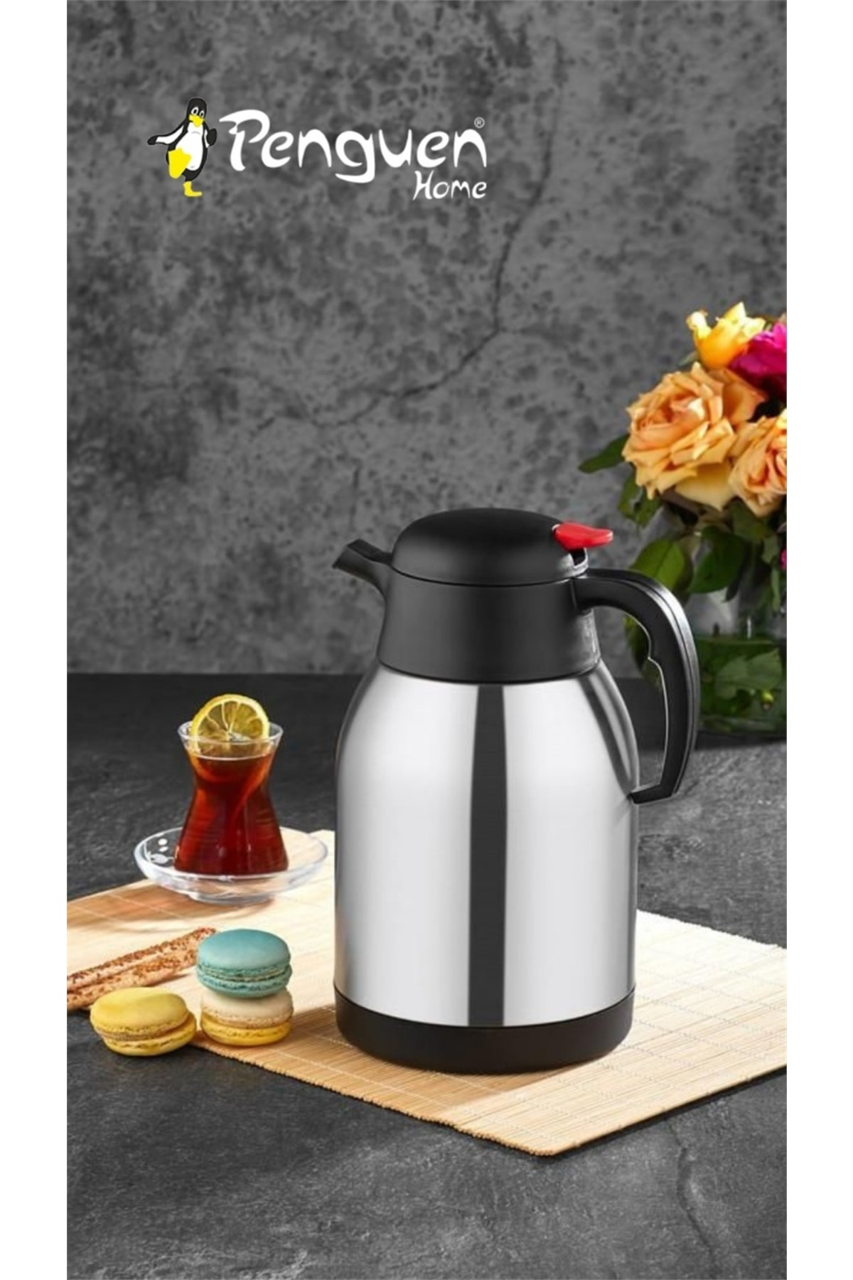 Beyaz Pırıltı Penguen 2 Lt Paslanmaz Çelik Termos 18/10 304 Kalite