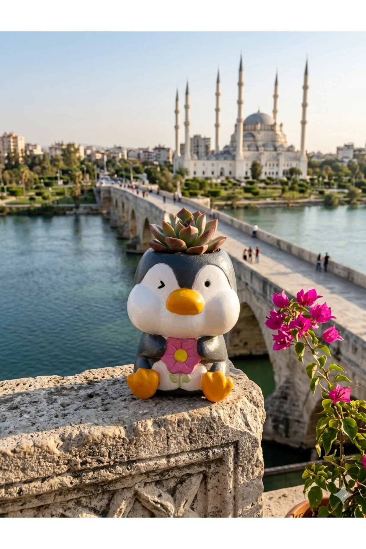 Penguen Tasarım El Yapımı Seramik Saksı - Dekoratif Mini Çiçeklik & Ofis Masa Üstü Hediyelik Obje