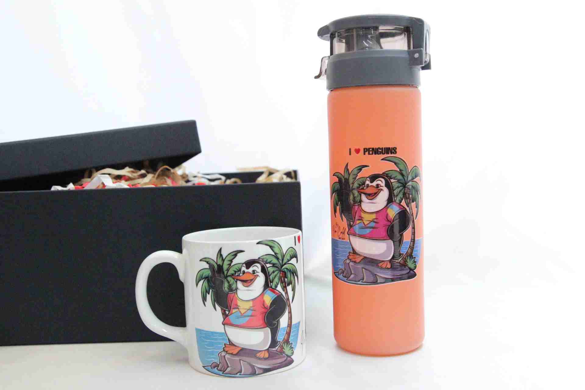 Penguen Temalı Eğlenceli Hediye Seti - Termos ve Kupa Bardak Hediye Kutusu