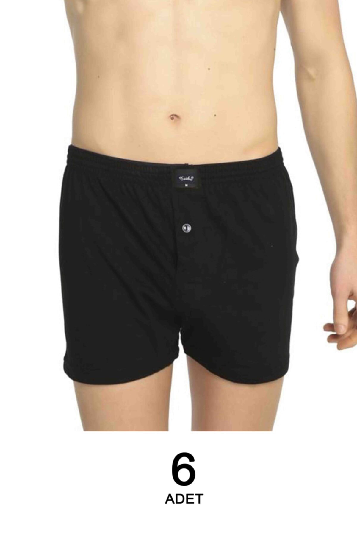 Penye Düz Boxer 6 Adet Siyah