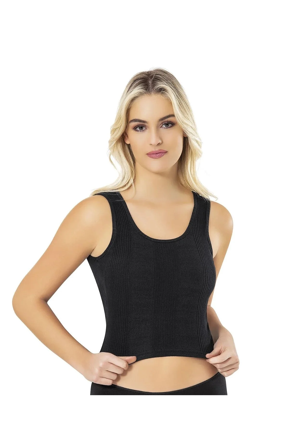 Penye Kaşkorse Çizgi Raporlu Pedli Crop Büstiyer