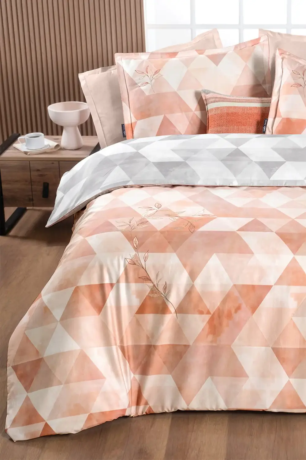 Peonia Taba Çift Kişilik %100 Pamuk Saten "233 TC" Nevresim Takım