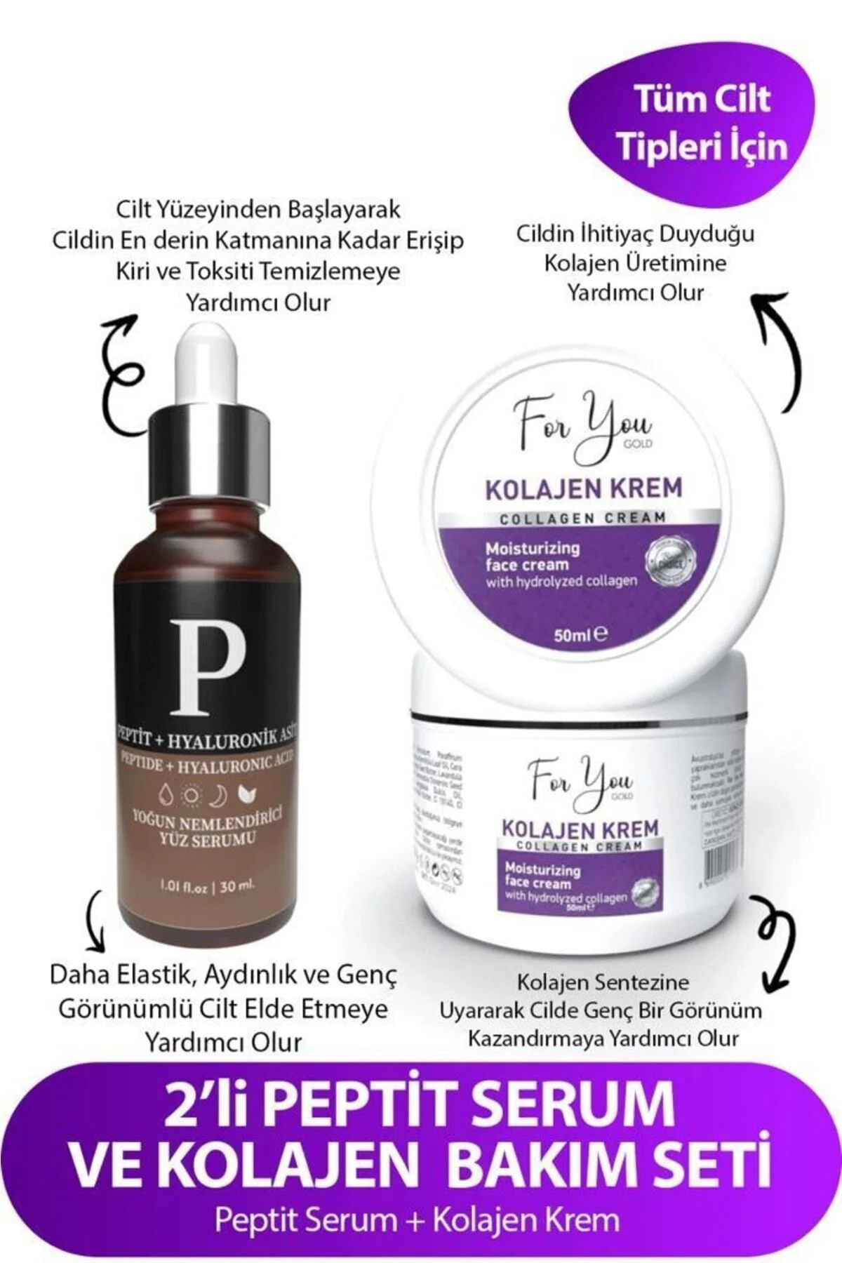 Peptit + Hyaluronik Asit Gençleştirici Serum & Kolajen Krem Set
