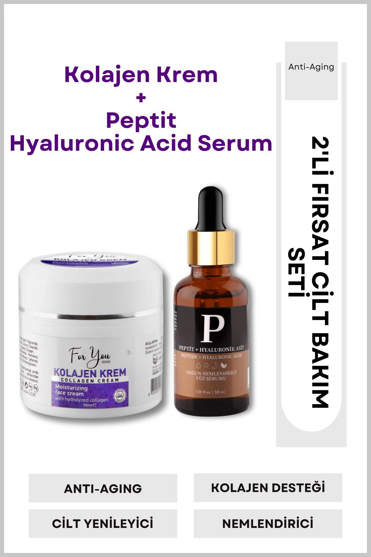 Peptit + Hyaluronik Asit Gençleştirici Serum & Kolajen Krem Set
