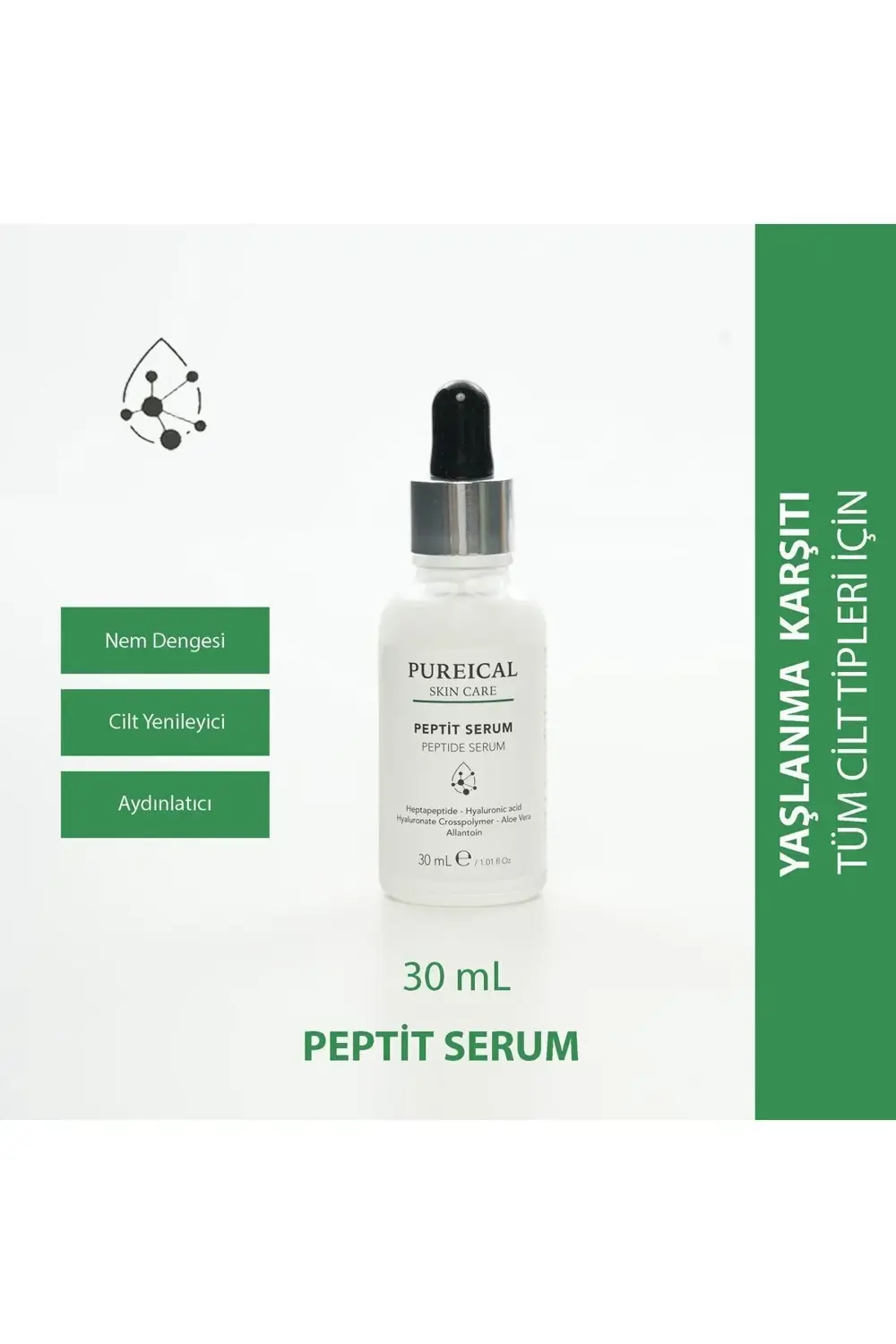 Peptit Serum, dolgunlaştırıcı, anti-aging, yaşlanma kırışıklıklar, peptit serum 30 mL