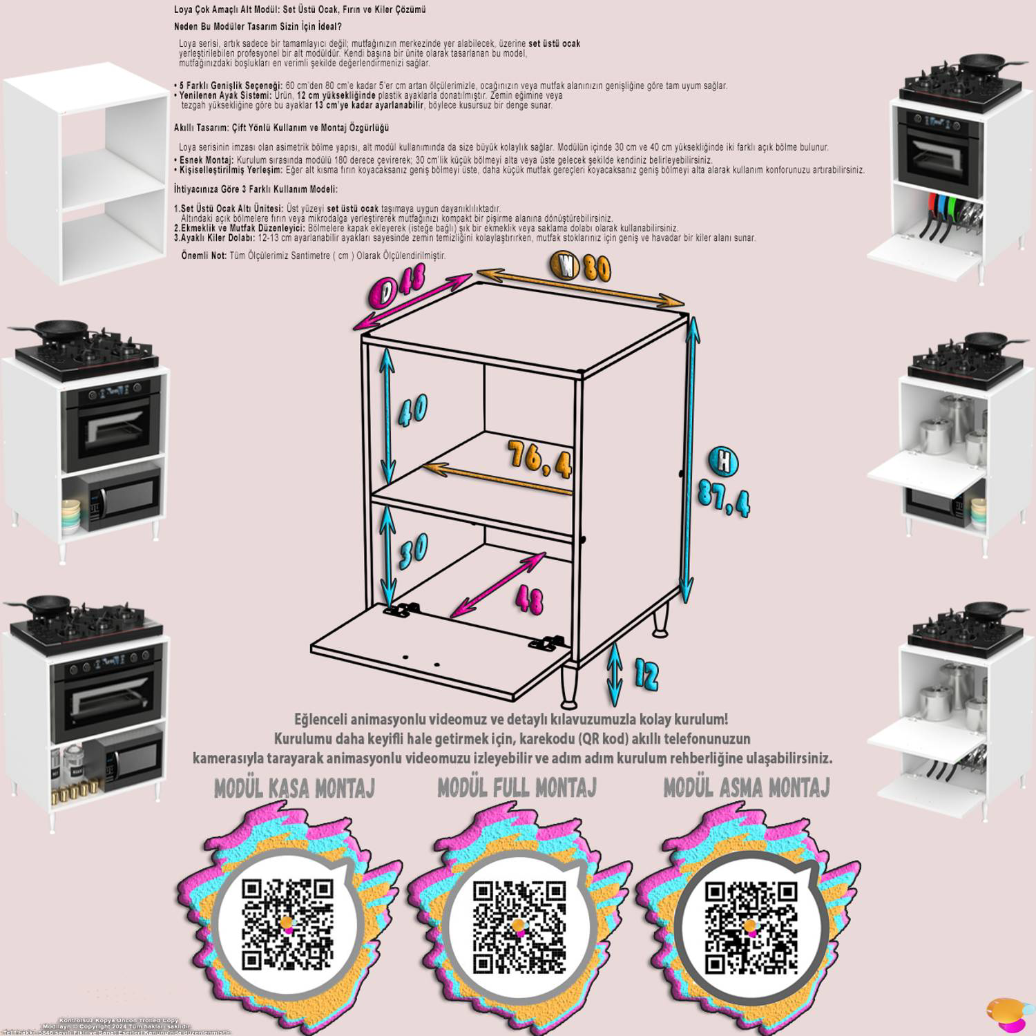Perax 80 cm Kapaklı Set Üstü Ocak Dolabı Fırınlık Kiler Çok Amaçl Perax 80 cm Kapaklı Set Üstü Ocak Dolabı Fırınlık Kiler Çok Amaçl - Görsel 2