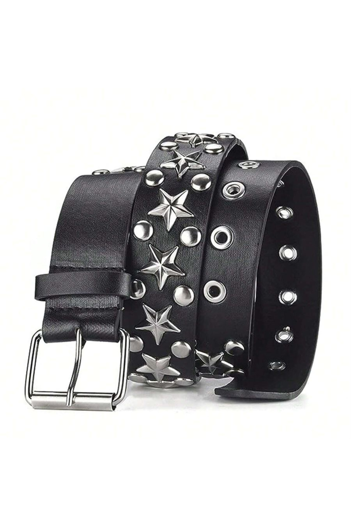 Perçinli Star Punk Suni Deri Kemer