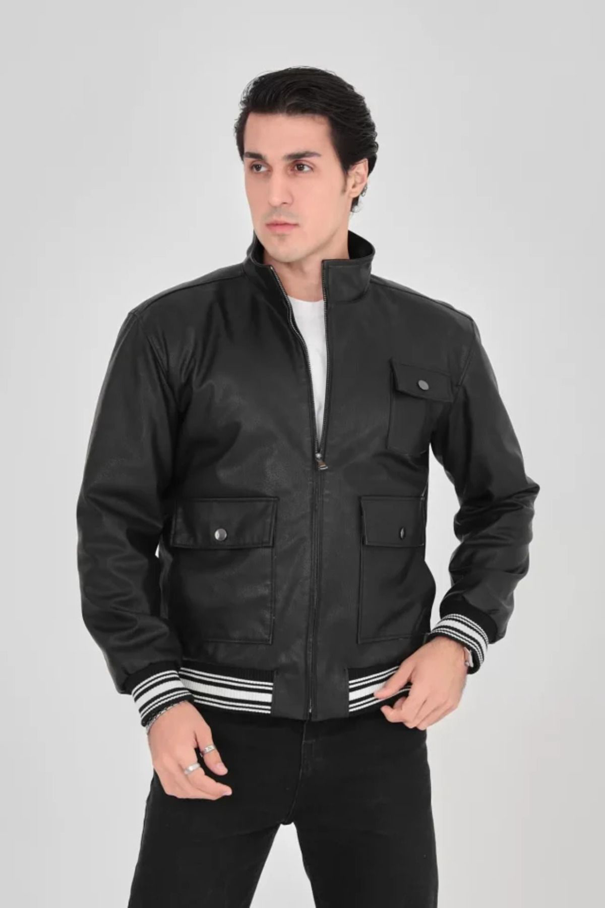 Beste Gürel Perfica Erkek Fermuarli İçten Elyaf Ve Astarli Suni Deri Ceket - 