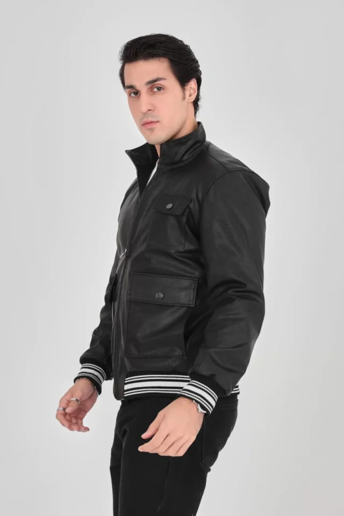 Beste Gürel Perfica Erkek Fermuarli İçten Elyaf Ve Astarli Suni Deri Ceket - 