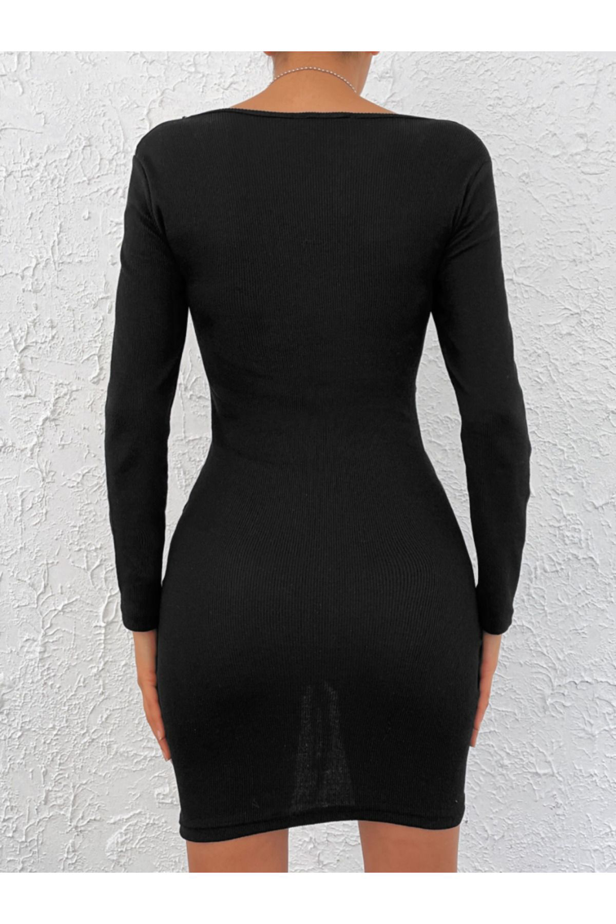 PERFİCA Kadın Uzun Kollu V Yaka Büzgülü Kaşkorse Elbise