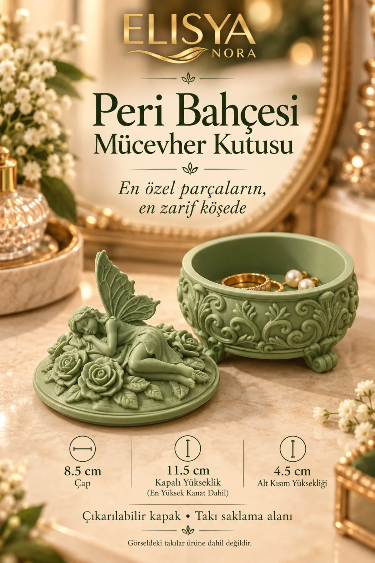 Peri Figürlü Gül Desenli Kapaklı Takı Kutusu - Görsel 2