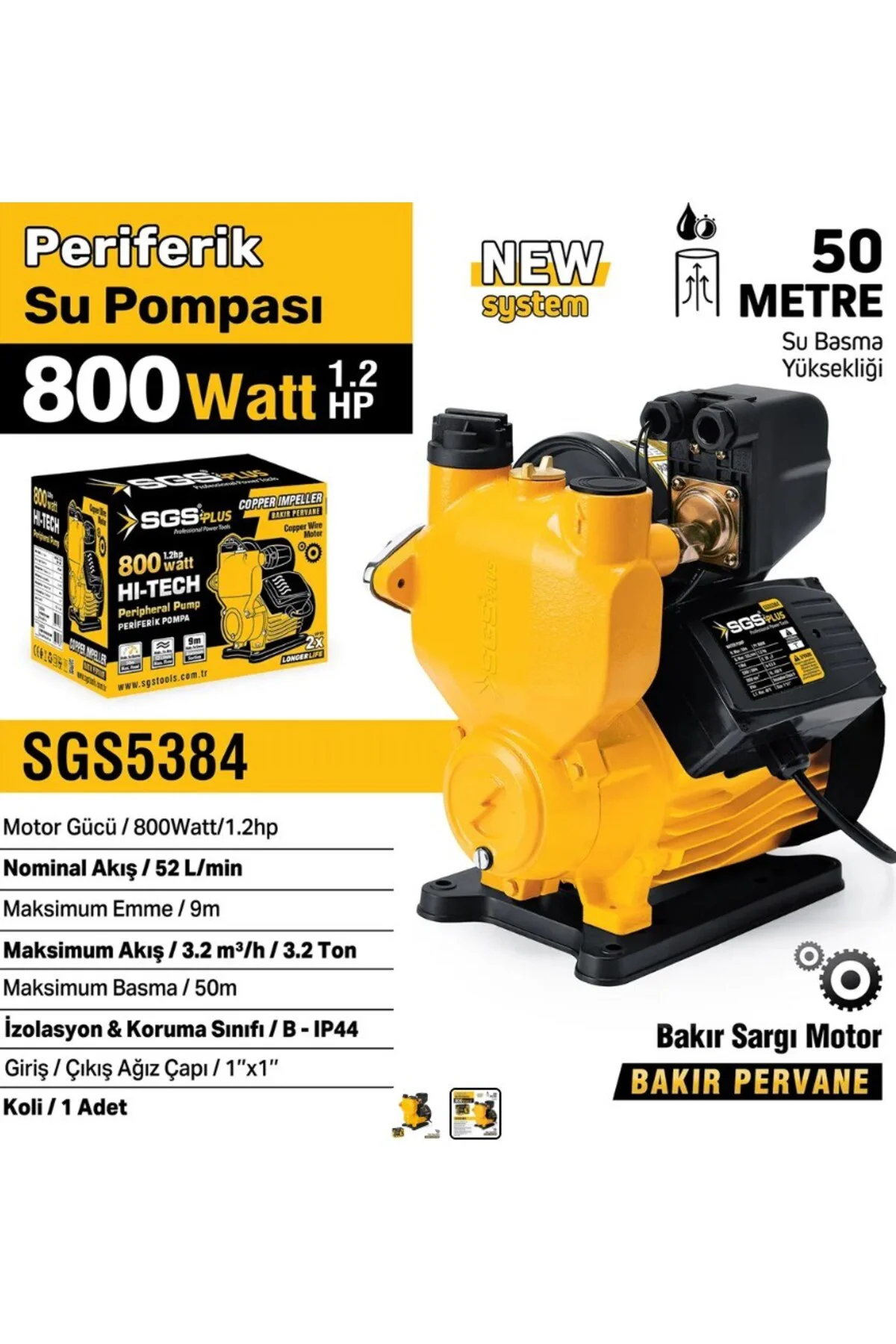 PERİFERİK SU POMPASI 800 WATT 1.2 HP SGS5384