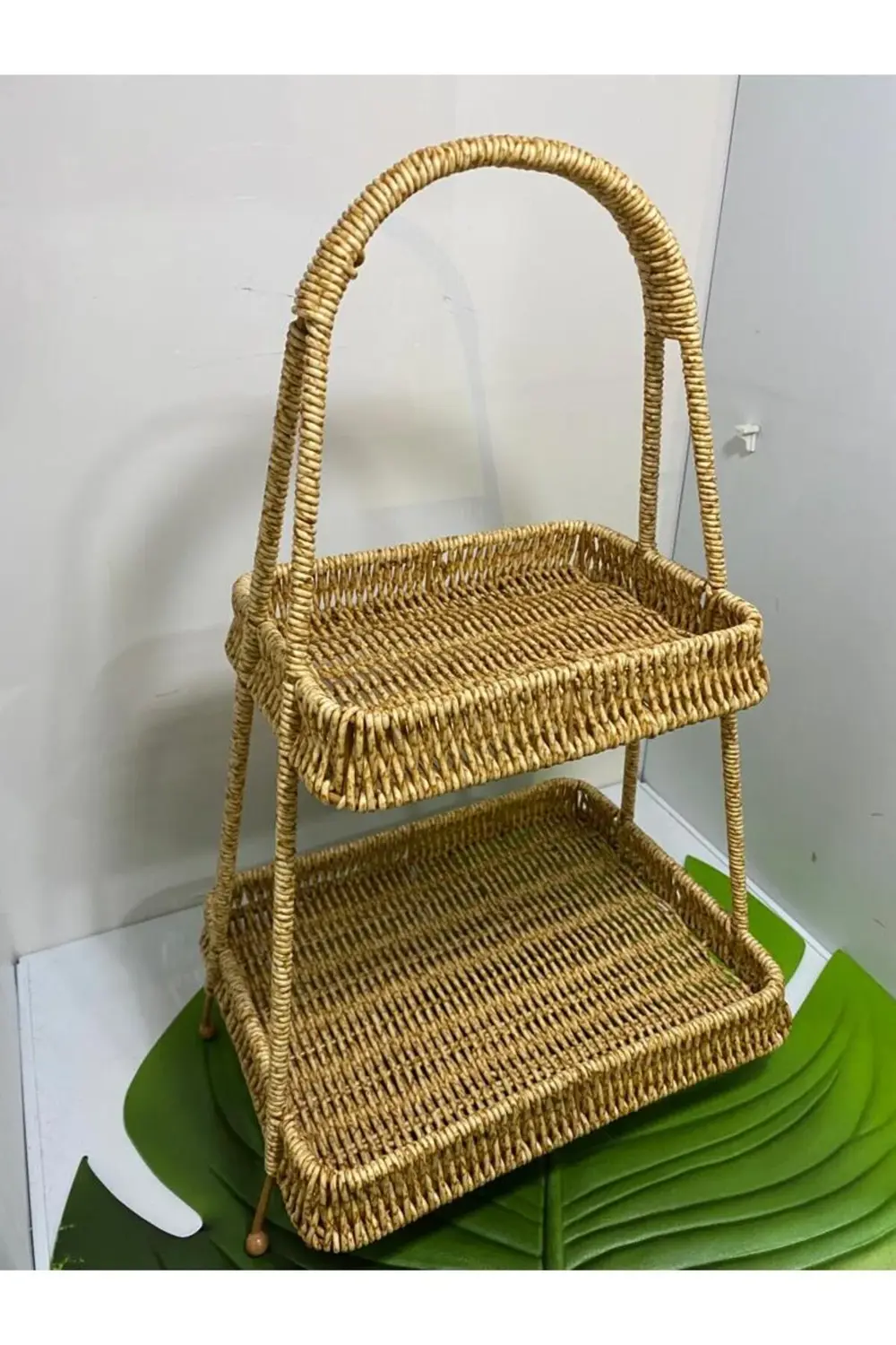 Perotti 2 Katlı Rattan Sunum Tepsisi Dikdörtgen