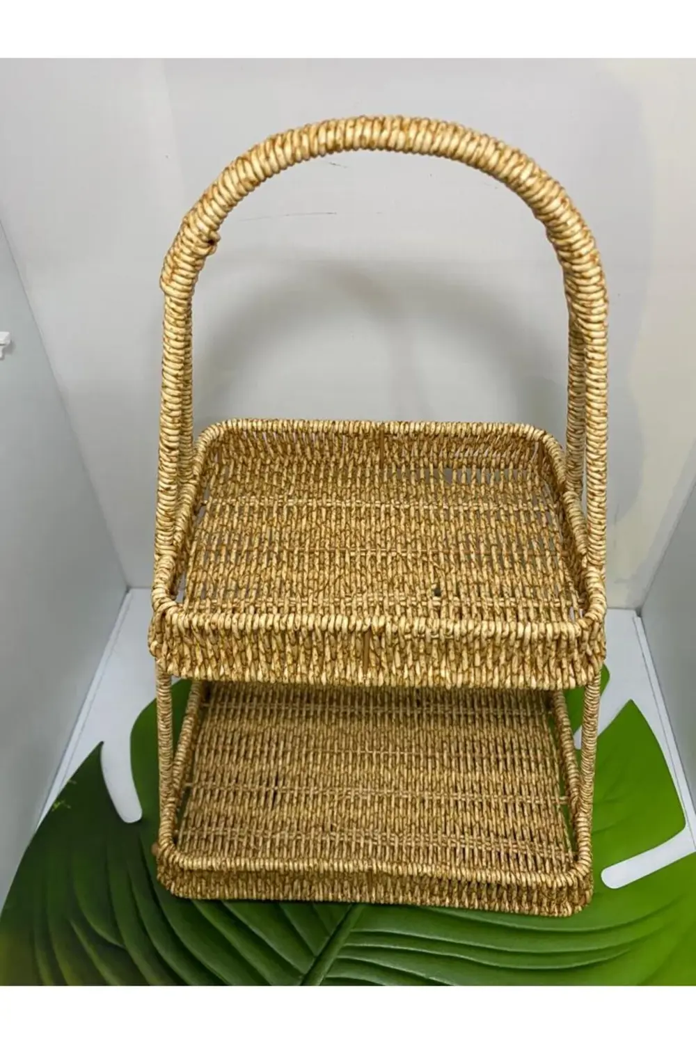 Perotti 2 Katlı Rattan Sunum Tepsisi Dikdörtgen