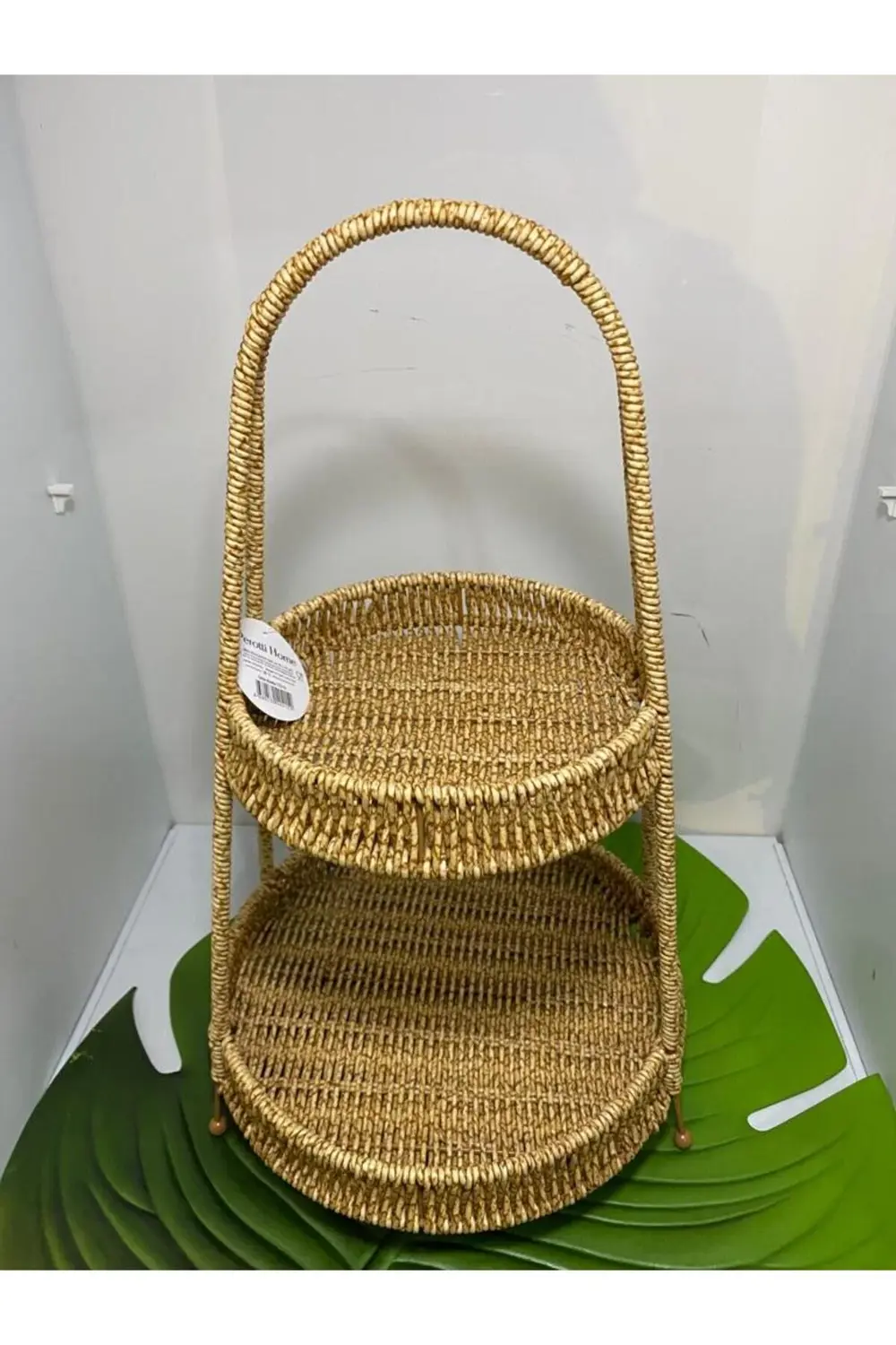 Perotti 2 Katlı Rattan Sunum Tepsisi Yuvarlak