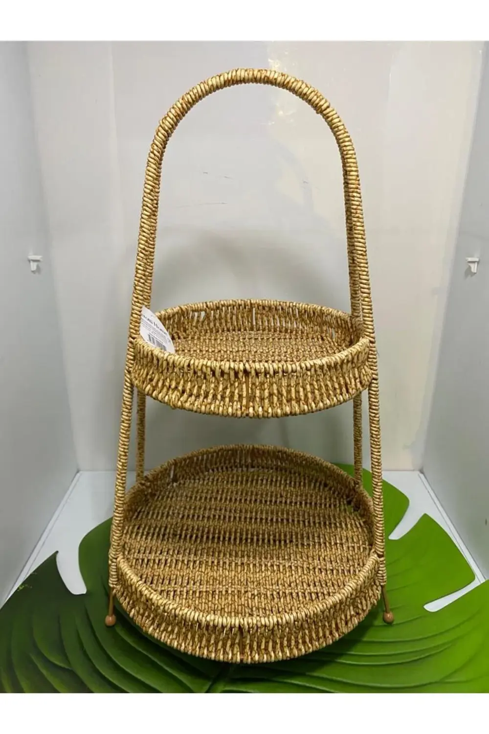 Perotti 2 Katlı Rattan Sunum Tepsisi Yuvarlak