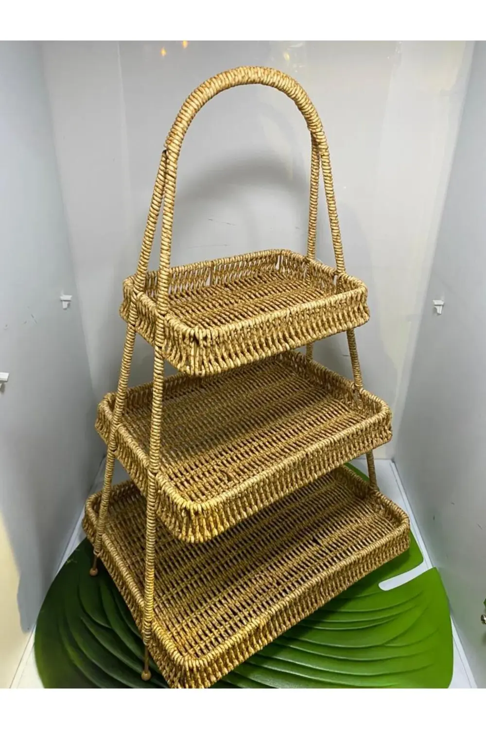 Perotti 3 Katlı Rattan Sunum Tepsisi Dikdörtgen