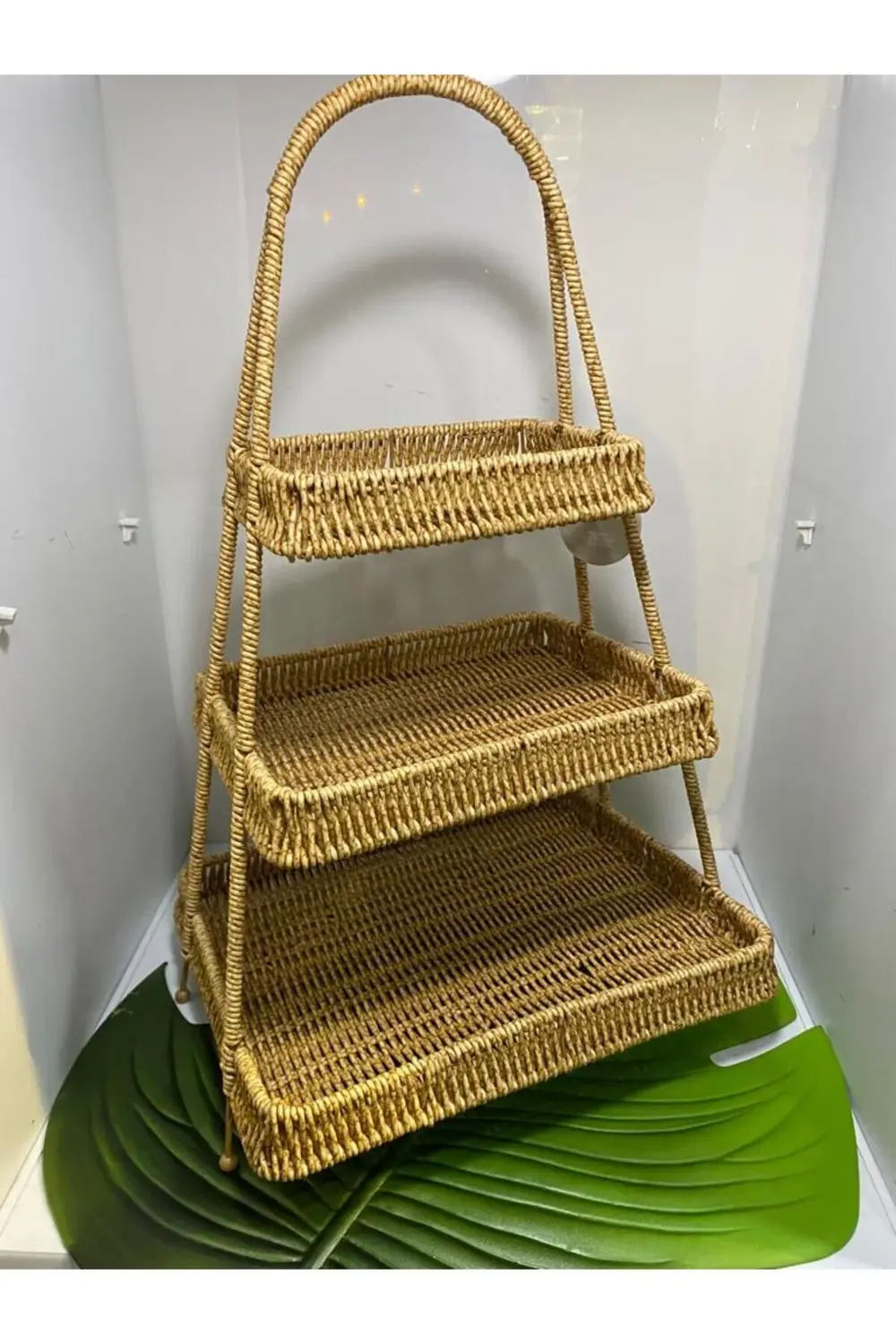 Perotti 3 Katlı Rattan Sunum Tepsisi Dikdörtgen