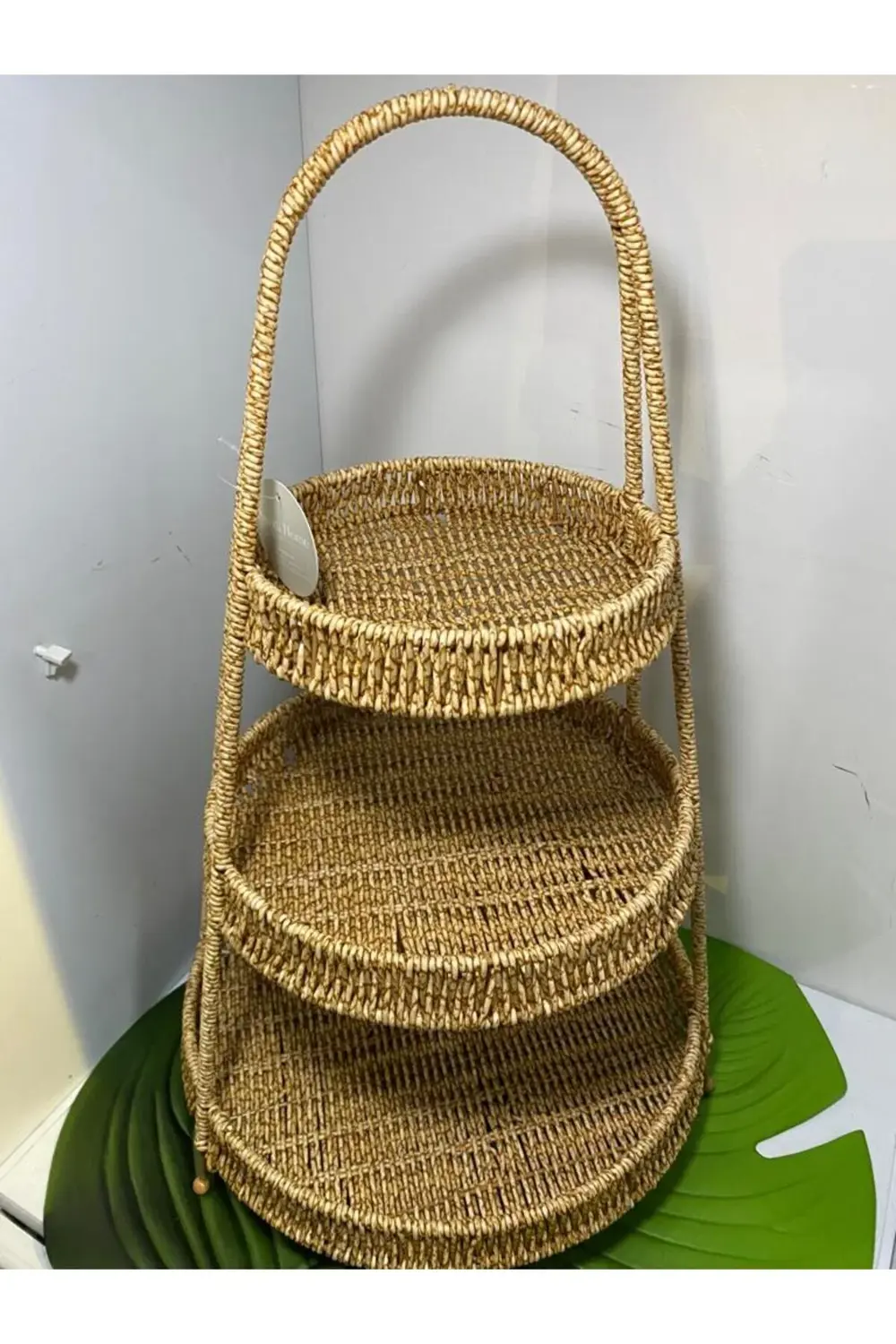 Perotti 3 Katlı Rattan Sunum Tepsisi Yuvarlak