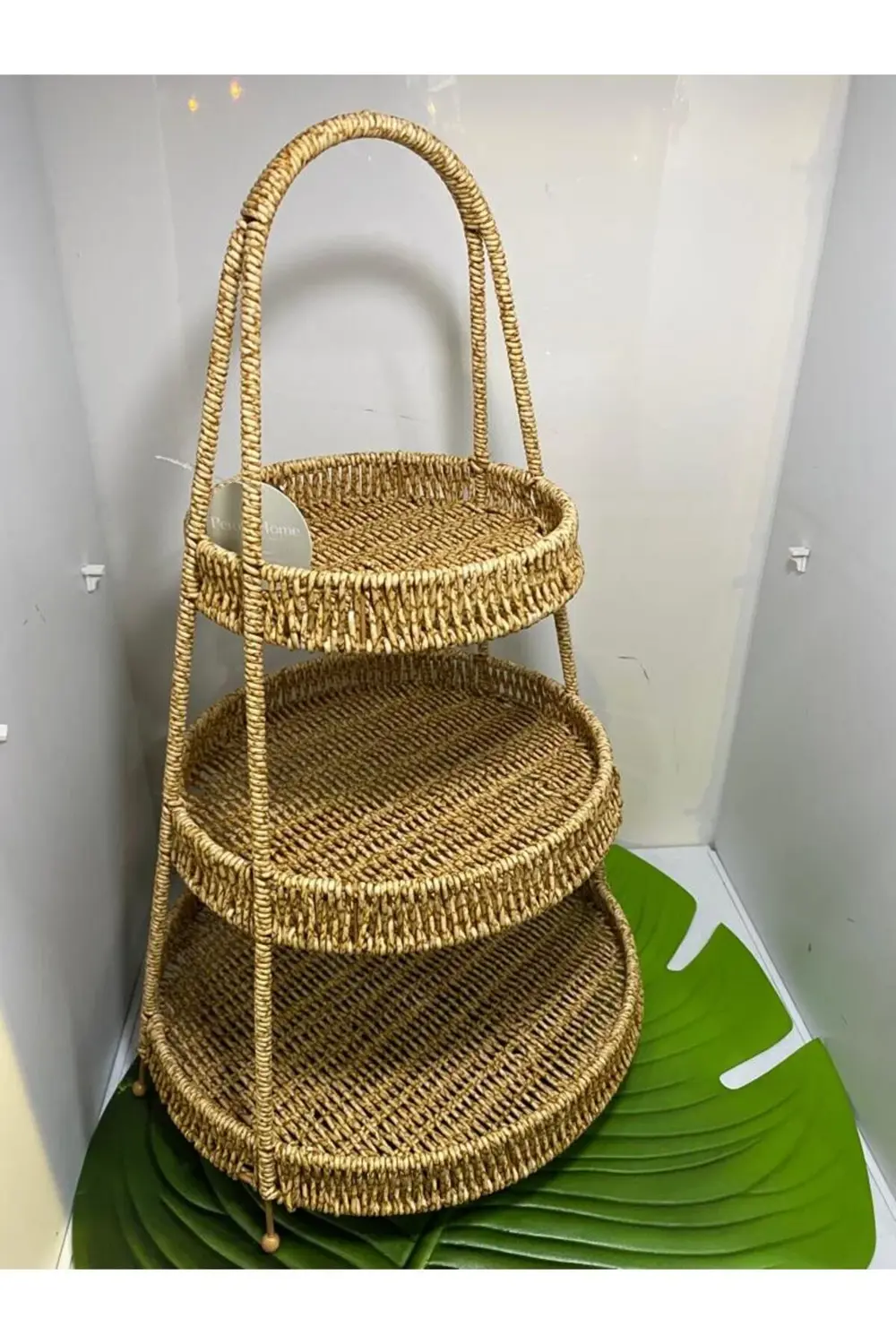 Perotti 3 Katlı Rattan Sunum Tepsisi Yuvarlak