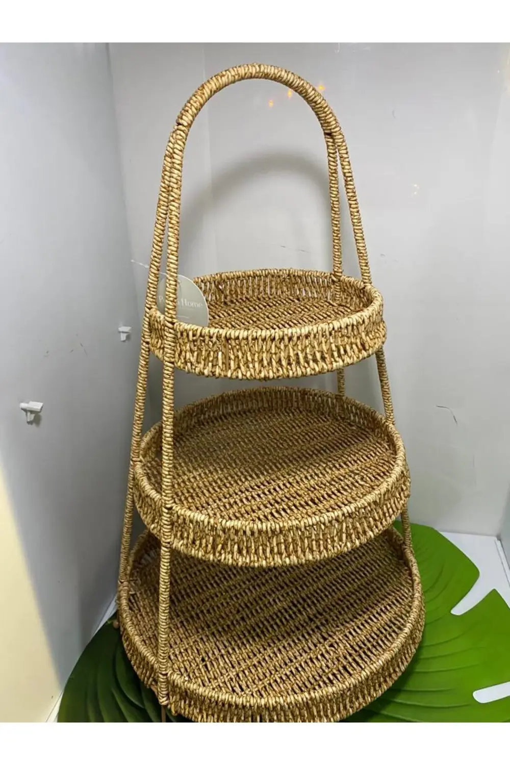 Perotti 3 Katlı Rattan Sunum Tepsisi Yuvarlak