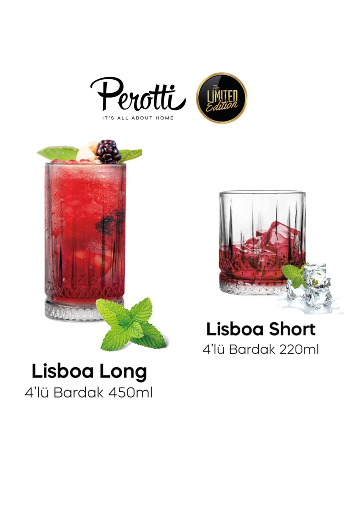 Perotti Lisboa 8 Parça Bardak Seti - 4 Meşrubat - 4 Su Bardağı