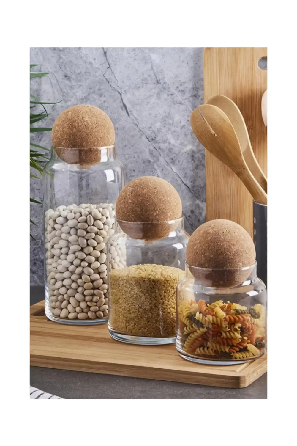 Perotti Sughero 3'lü Top Mantar Kapaklı Cam Kavanoz Ve Baharatlık