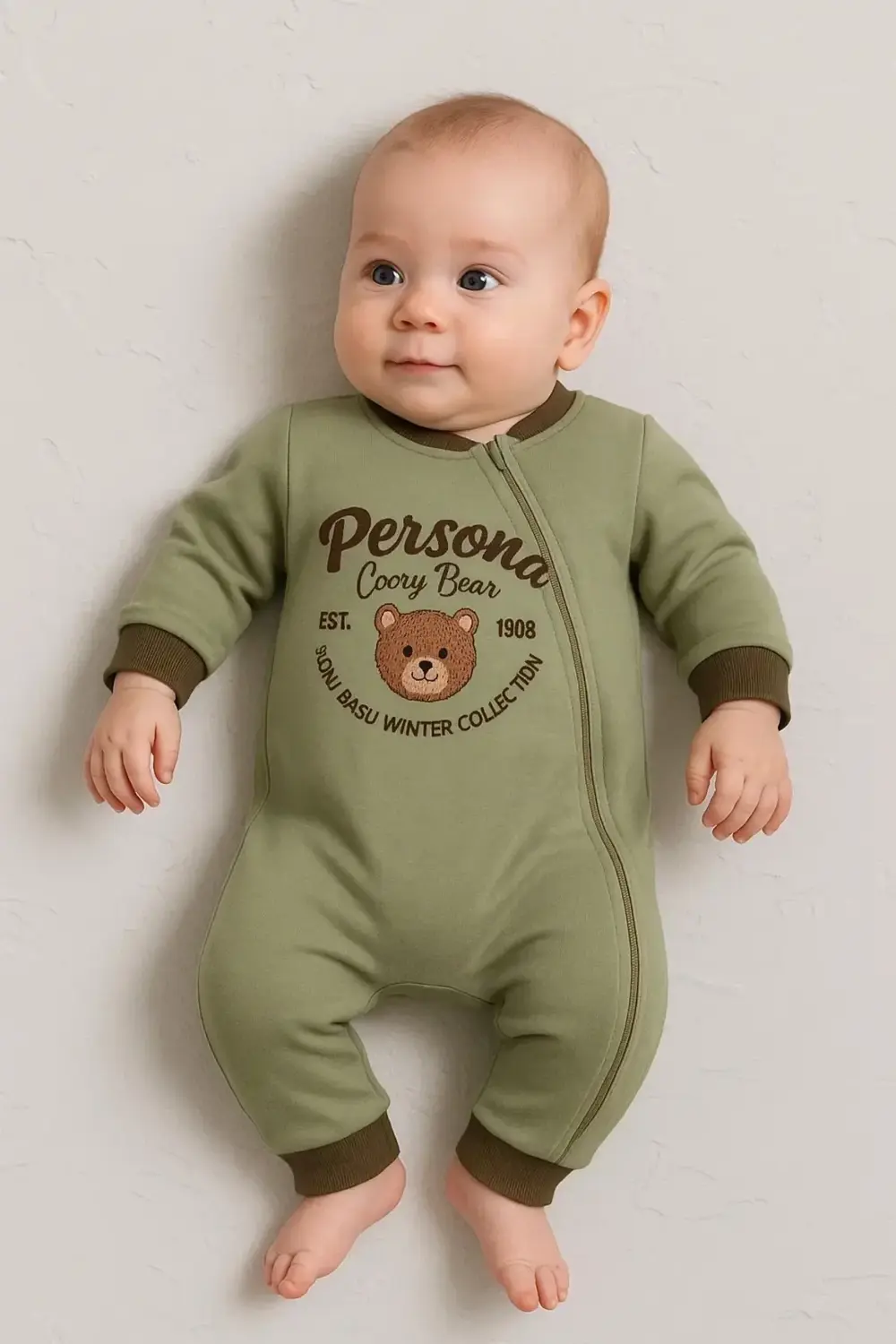 Persona Bear Nakışlı % 100 Pamuk Erkek Bebek Tulum