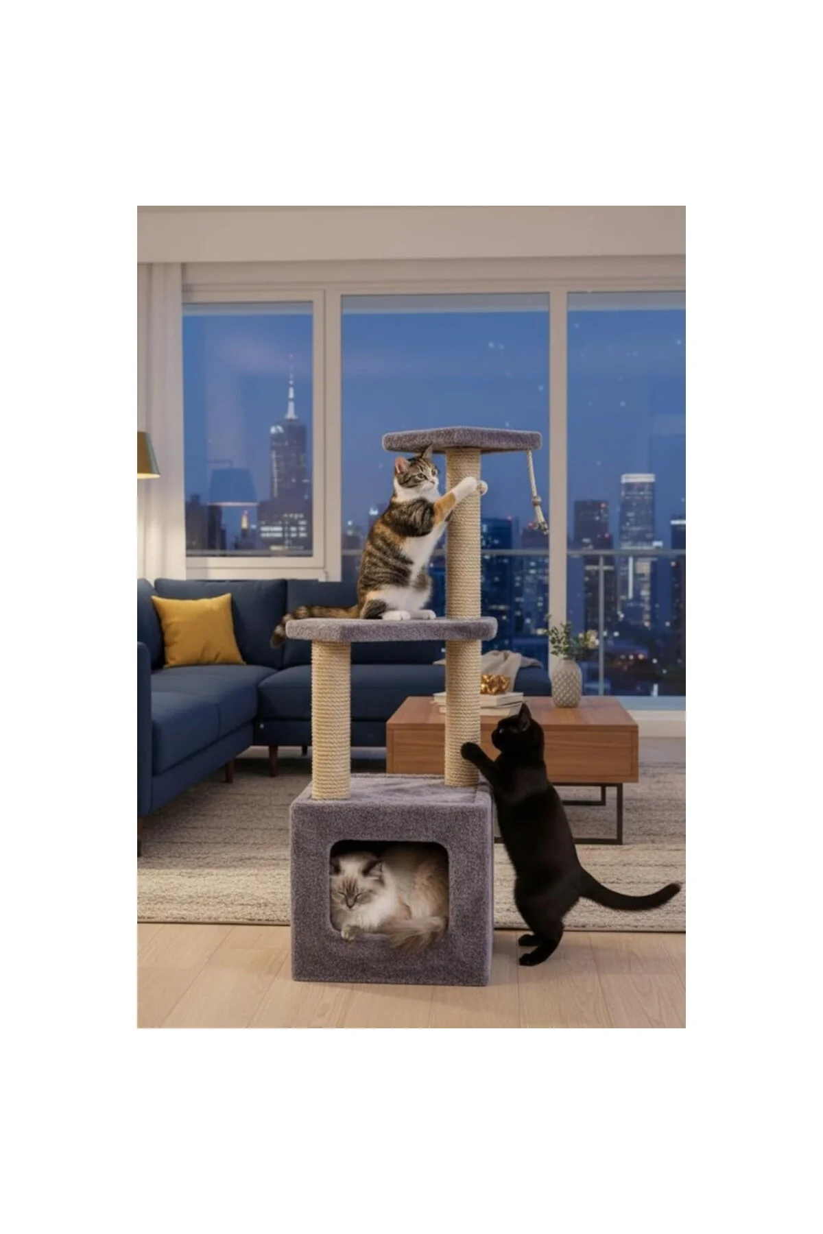 Pet Basamaklı Yuvalı Kare Ev Kedi Tırmalaması Gri Pet Basamaklı Yuvalı Kare Ev Kedi Tırmalaması Gri